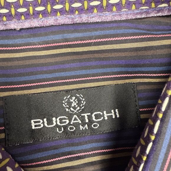 Bugatchi Uomo Men’s XL Multicolor Striped Dress Shirt Long Sleeve 100% Cotton - Picture 2 of 9